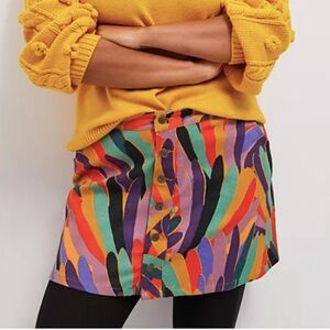 FARM Rio Colorful Button-Front Corduroy  Mini Skirt